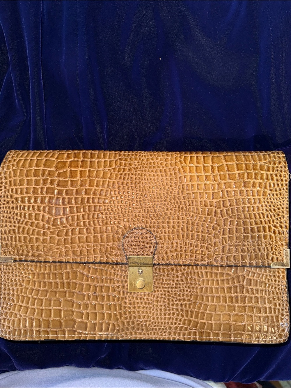 Classic Tan Croc-Embossed Vintage Clutch from Korea